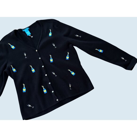 Vintage ALEXANDRA BARTLETT Y2K Champagne Embroidered Sweater Sz M - Picture 1 of 7